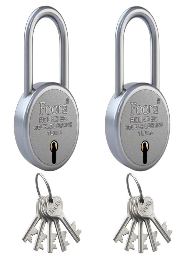 Foora Round 50mm Long Shackle Lock with 5 Keys (Silver)|Padlock for Lockers, Cabinets & Home Security. - Image 1